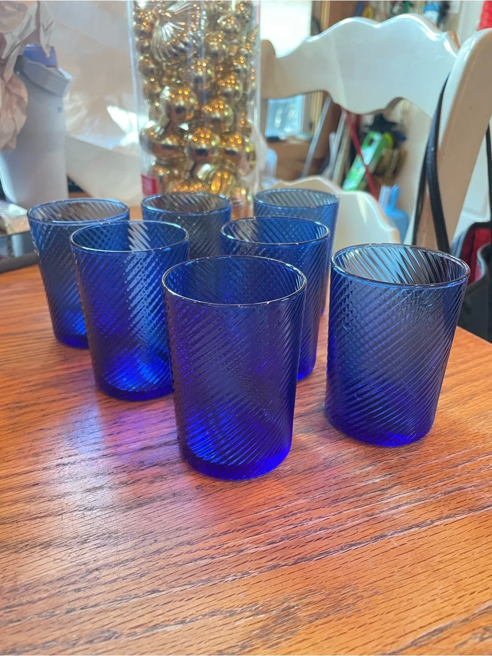 Set of 7 Cobalt Blue Textured Glass Tumblers